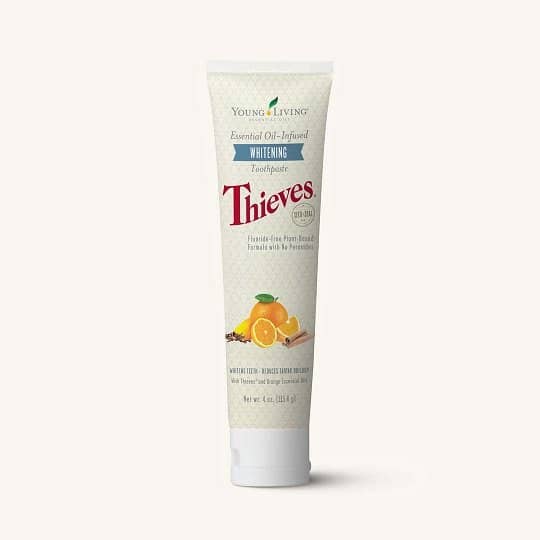 Thieves Whitening Toothpaste with natural ingredients like Thieves and essential oils for healthier, whiter teeth