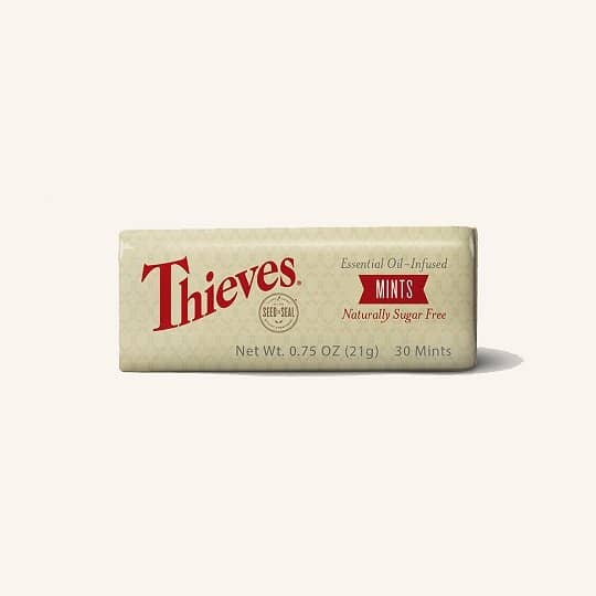 Thieves Mints, sugar-free breath freshener with Thieves blend and Peppermint essential oil