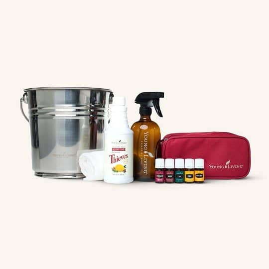 Thieves® Home Cleaning Kit with essential oils and cleaning supplies for toxin-free home cleaning