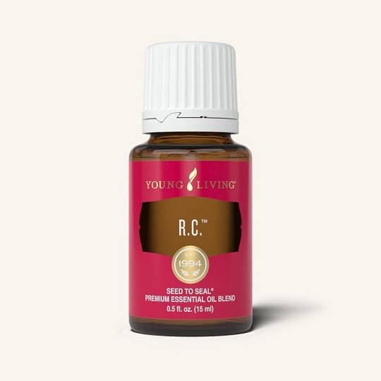 ottle of RC essential oil blend with eucalyptus and peppermint.