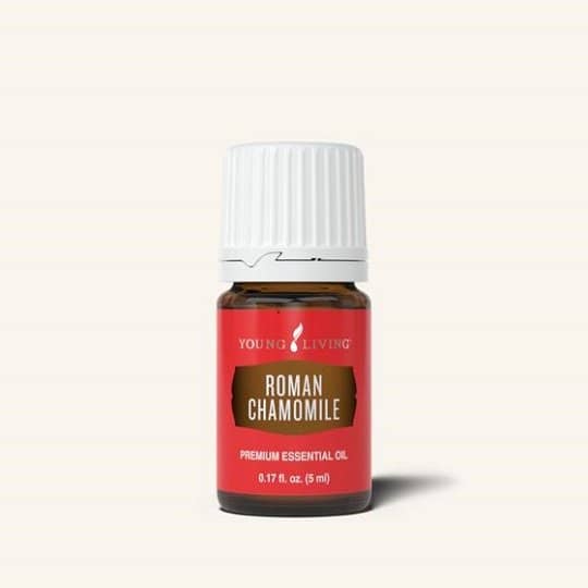 Bottle of Roman Chamomile essential oil with calming benefits.