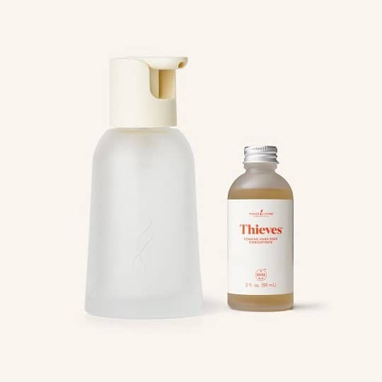 Thieves hand soap concentrate with glass dispenser